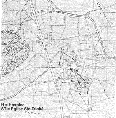 Plan de Montlhry. Les flches indiquent les angles de vue de Chastillon